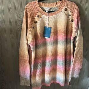 Market & Spruce Cream and Pink Crew Neck Sweater